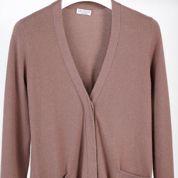 Brunello Cucinelli Dusty Rose Cashmere V-Neck Cardigan - Picture 3 of 9